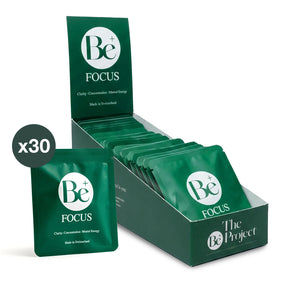 Be Focus supplement sachets display box with 30 individual packets