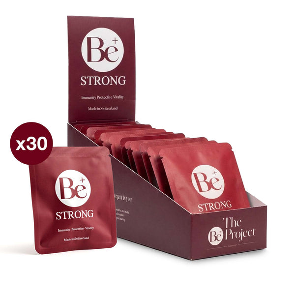Be Strong supplement sachets display box with 30 individual packets
